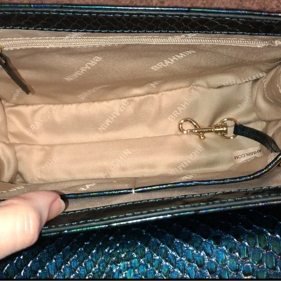 NWT-Brahmin-Small Hallie-Evergreen Kalopsia-TopHandle Satchel-SnakeEmbossed-$375 - Picture 11 of 16